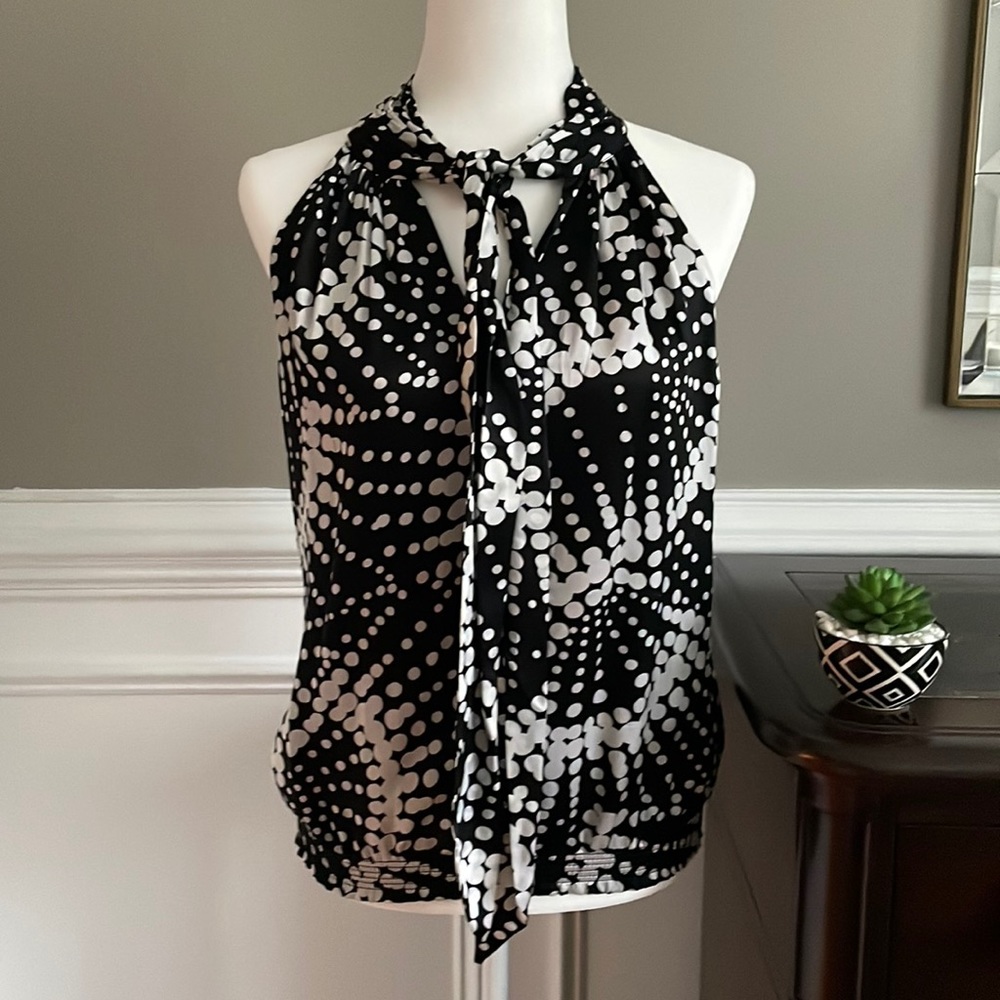 White House Black Market Halter Polka Dots Silk Tie Neck Top Size S